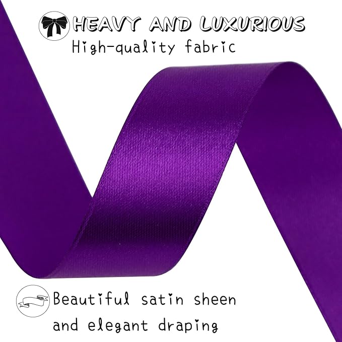 Purple Solid Satin Ribbon 1 Inch 50 Yards Solid Polyester Fabric Ribbon for Gift Wrapping Wedding Christmas Baby Shower Birthday Party Decoration Handmade Immortal Flower Craft