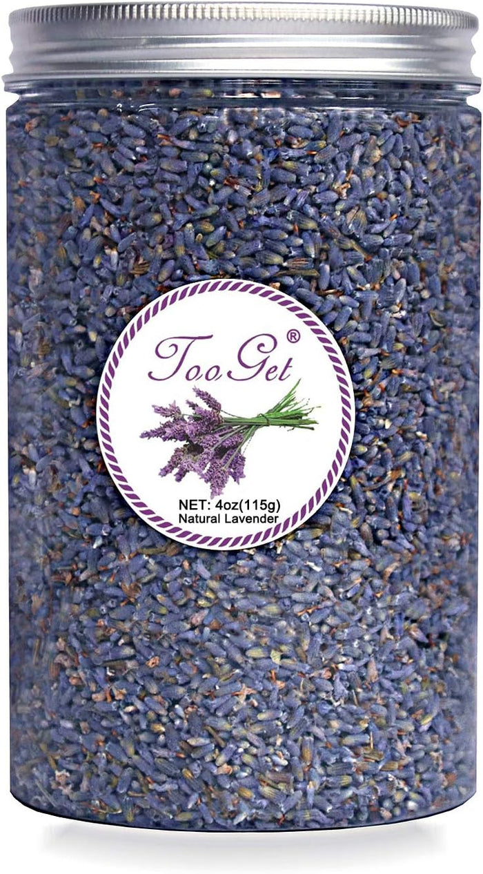 TooGet Culinary Dried Lavender Buds, 100% Raw Highland Grow Lavender Flowers, Ultra Blue Premium Grade Dried Flowers with Food Grade PET Plastic Bottle (4 OZ)