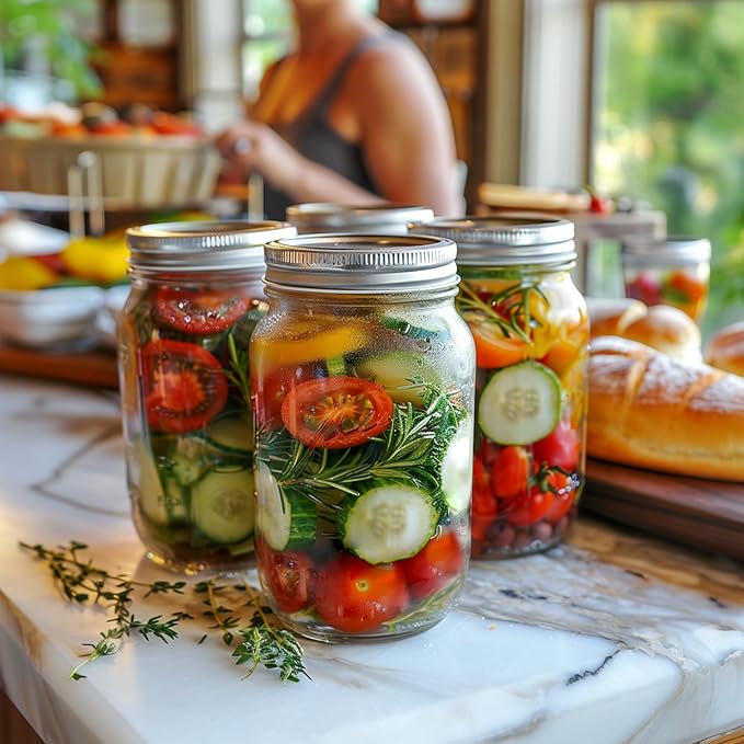 ComSaf Mason Jars 32 oz - 4 Pack, Wide Mouth Mason Jars with Lids, Prep Mear Glass Jars, Canning Jars for Pickling, Suntea, Salad, Honey, Desert, Shower Wedding Favors, DIY Candles Decor