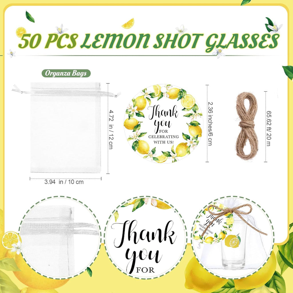 Funnymoom 50 Sets Lemon Party Favors for Guests Baby Shower Decorations with Acrylic Shot Glasses Lemon Theme Supplies for Summer Birthday Bridal Shower Gender Reveal Party