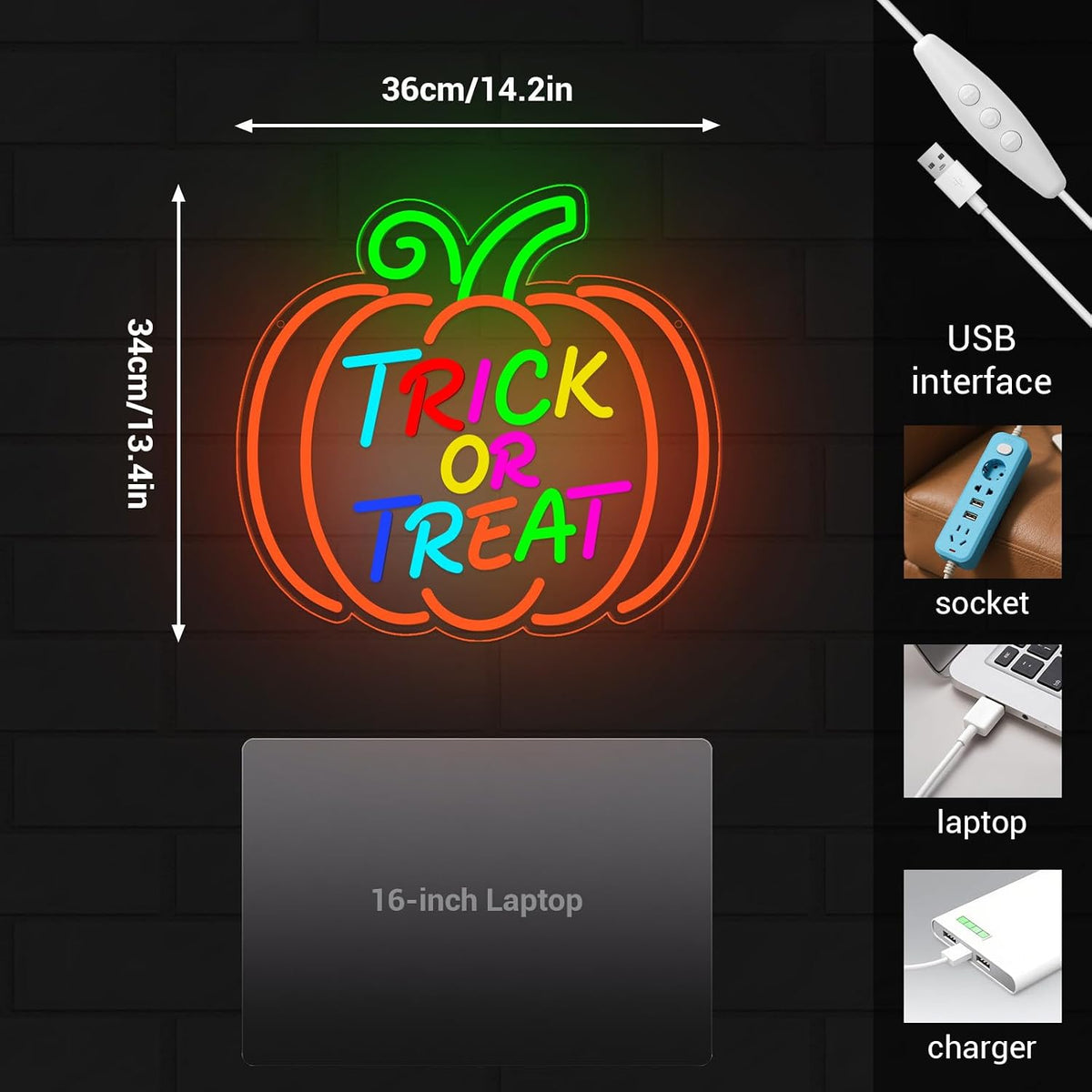 Halloween Neon Sign, Halloween Wall Decor Pumpkin Trick or Treat Neon Signs f...