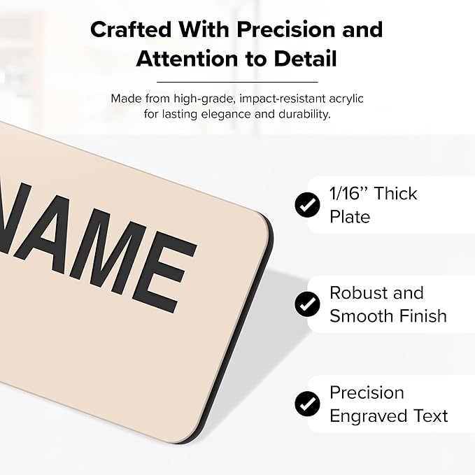 Name Tag, Magnetic Almond Black Name Tags, Personalized Name Tags, 1x3 Inches, Durable Engravable Impact Material, Made in The USA by My Sign Center