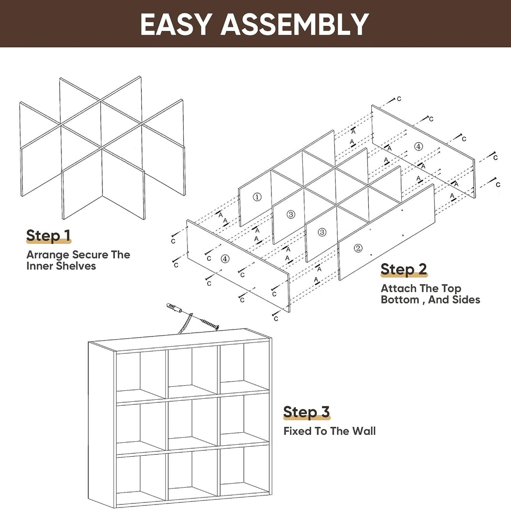 zenstyle 9 cube storage shelf organizer, wooden bookshelf, front angle view