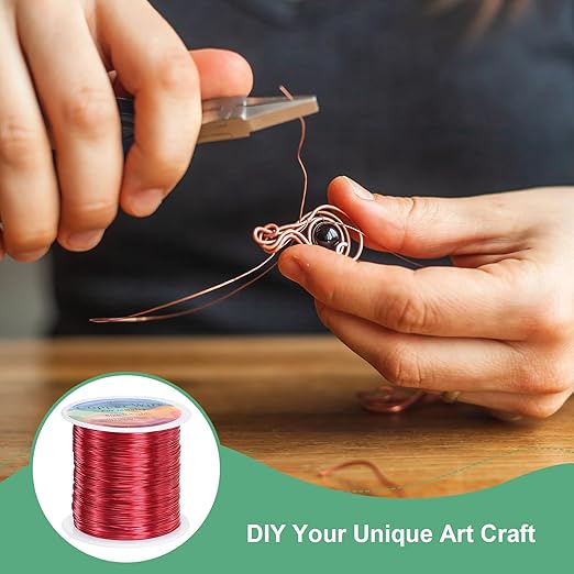 2-Rolls 0.4mm Jewelry Wire, 26 Gauge 328FT Craft Wire Copper Beading Wire for Jewelry Making/Planting/Weaving/DIY Crafting, Soft Metal Wires [100M, Red]