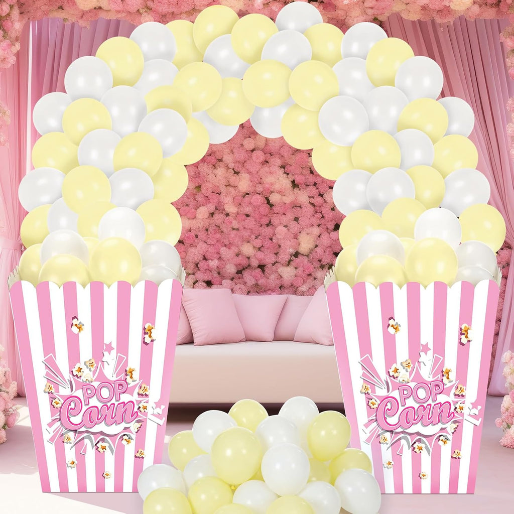 sosation giant popcorn box prop cardboard with balloons, side view