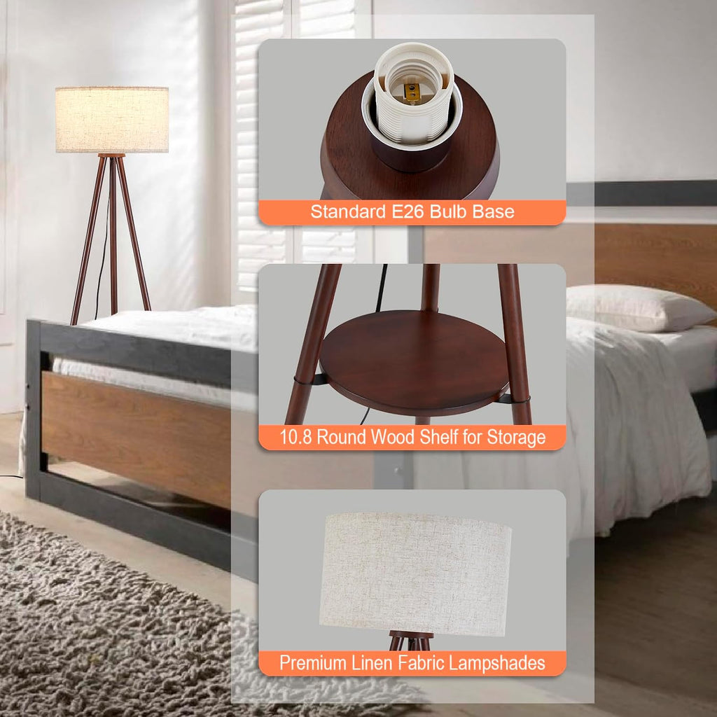btp wood tripod floor lamp for living room on a desk or shelf