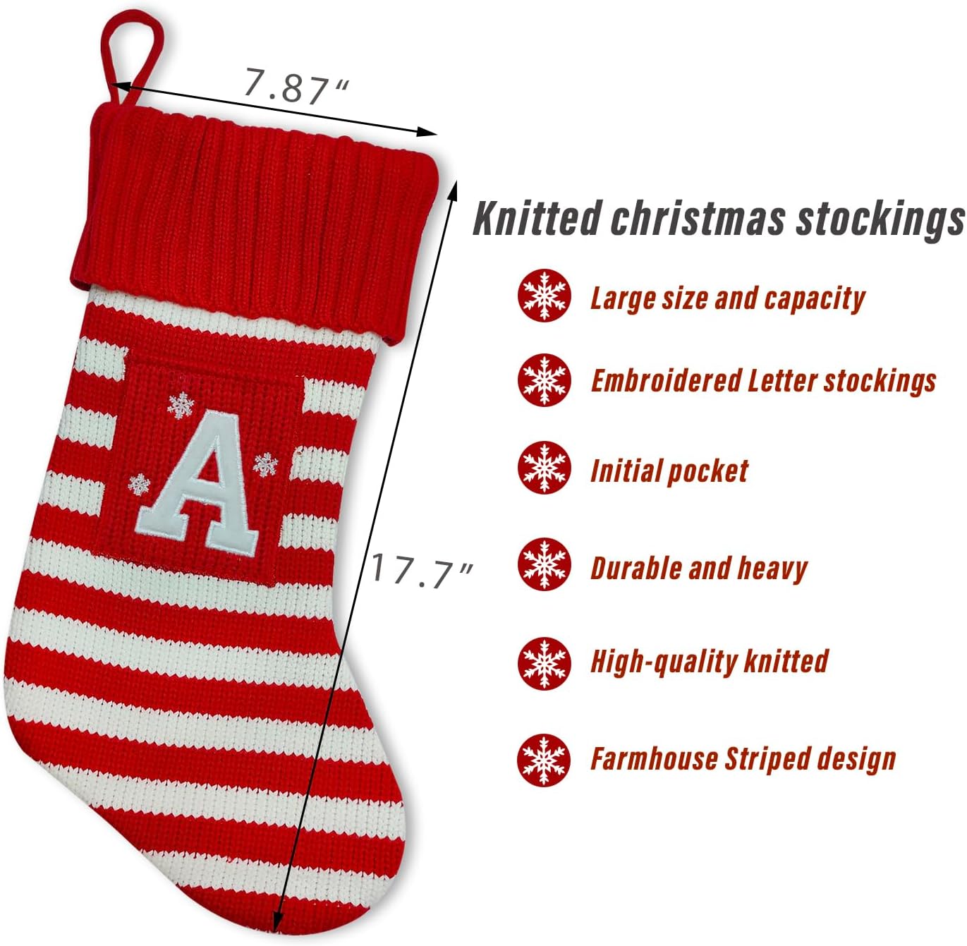 Christmas Stocking Knit Initial Christmas Stockings for Family Farmhouse Monogram Letter Christmas Stockings Christmas Decorations Gift Personalized Stocking Embroidered Letter A