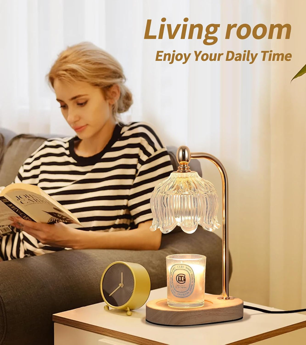 MEIXISUE Candle Warmer Lamp with Timer and Dimmer,Electric Gold Light Gifts for Women Melt Wax Warmer Lamp with 2 Bulbs for Candle Jars House Warming New Home Decor Bedroom