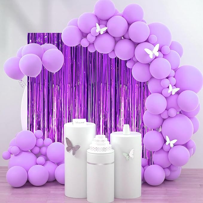 2 Pack Purple Tinsel Foil Fringe Curtains, Purple Party Decorations, Metallic Tinsel Party Streamers Backdrop for Halloween Mermaid Bachelorette Graduation Party Decorations