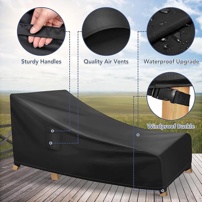 Chaise Lounge Covers Outdoor Waterproof, Heavy Duty Patio Furniture Covers, Fits up to 78L x 34W x 32H inches, 2 Pack, Black