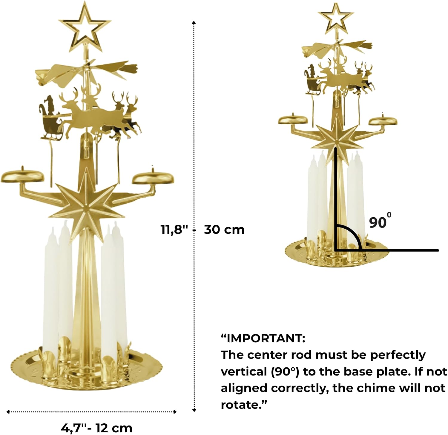 Original Swedish Christmas Chimes, Santa, Carousel and 4 Candles – Scandinavian Spinning Festive Chimes for Christmas, Best Memorial Gift Since 1948, Home Decorations - Brass