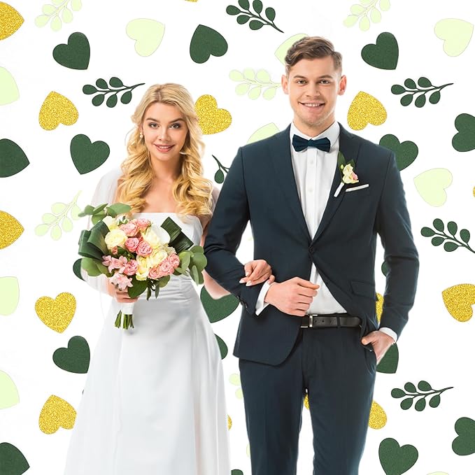 200PC Sage Green Heart Confetti for Wedding Baby Shower Engagement Birthday Bachelorette Party Decorations Greenery Eucalyptus Leaves Table Scatter for Bridal Shower Decor