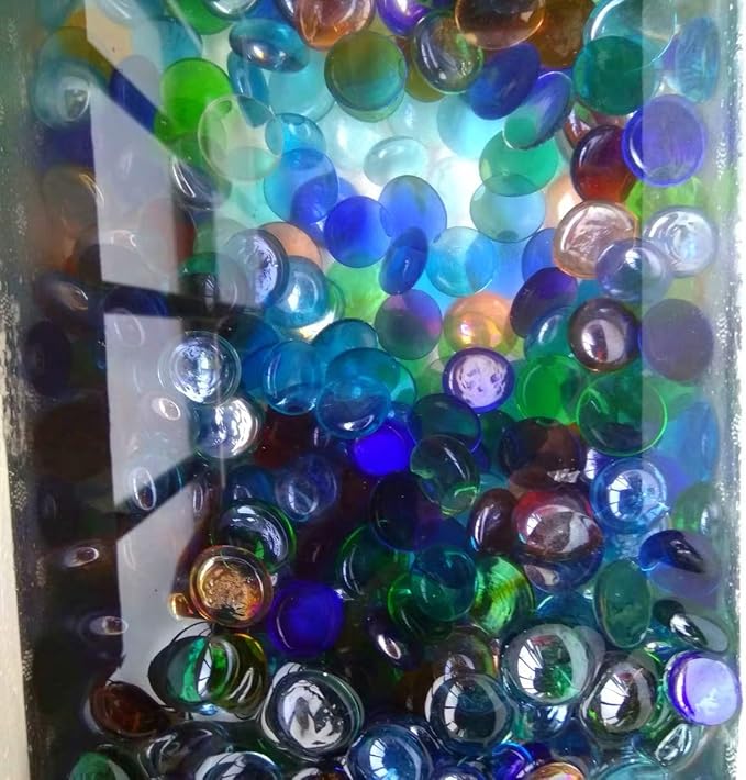 KINGOU Flat Glass Gems/Marbles/Stones/Beads for Vase Filler, Table Scatter, Games - 1 Lbs (17-19mm, Approx. 3/4")-Green