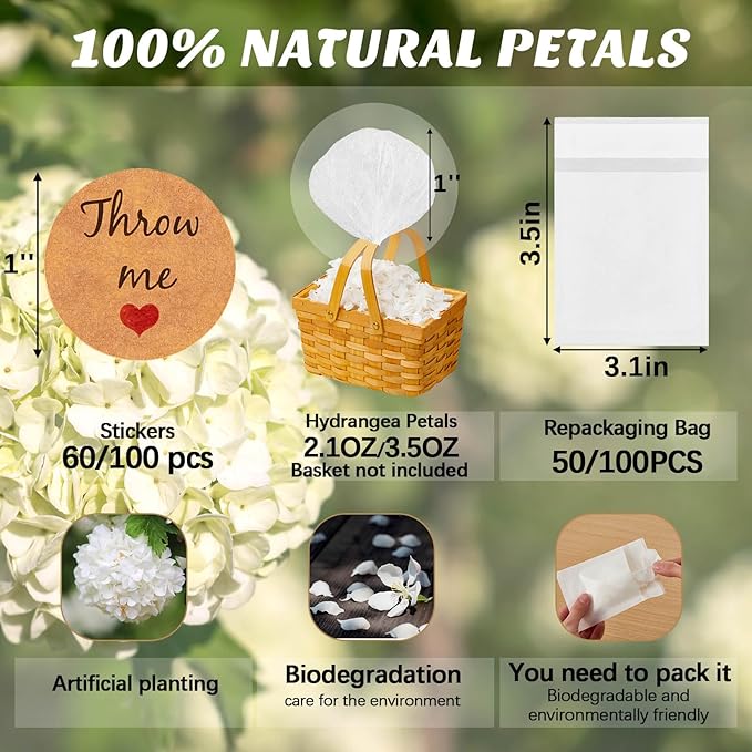Biodegradable Confetti, Dried Hydrangea Flower Petals with Throw Me Stickers Wedding Confetti Biodegradable Flower Petals for Wedding Ideas Valentines Day Decor(White,103 Pcs)