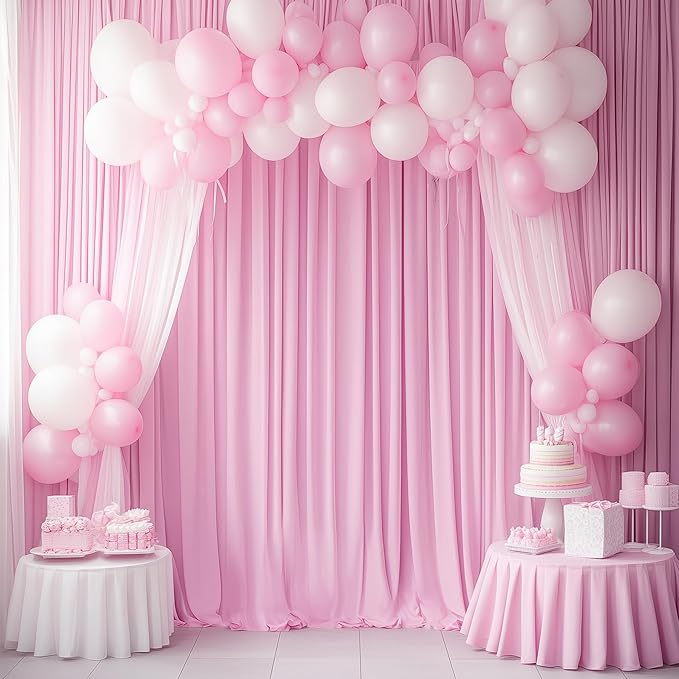 20ftx12ft Wrinkle Free Pink Backdrop Curtain, 4 Panels 12FT Height Pink Wedding Backdrop Drapes, Silky Polyester Back Drop Cloth for Birthday Photography Background Party Backdrop Draping