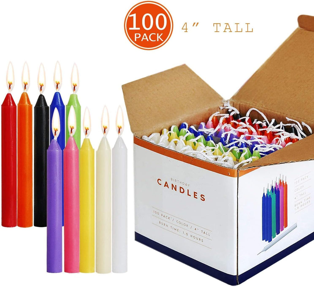 100 pcs Unscented Assorted Colors Mini Taper Candle | 4" Tall x 1/2" Diameter | Great for Casting Chimes, Rituals, Spells, Wax Play & More