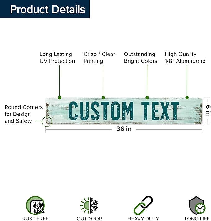 Custom Sign, Custom Street Sign, 11 Font Colors, 13 Font Styles, 4 Hole Options, 22 Sizes, 6x36 Inches, Rust Free DiBound, Fade Resistant, Made in USA by My Sign Center (Shabby Chic)
