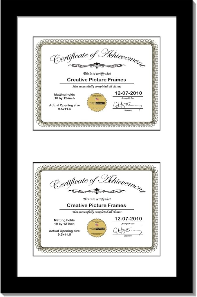 Creative Picture Frames 14X24Bk-W Black Vertical Double Diploma Frame With 2 Opening White Mat, Holds 2-10X12-Inch Documents With Wall Hanger