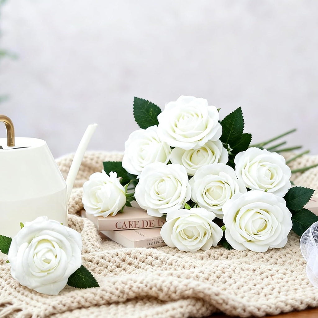 white roses artificial flowers with stems for home, package contents