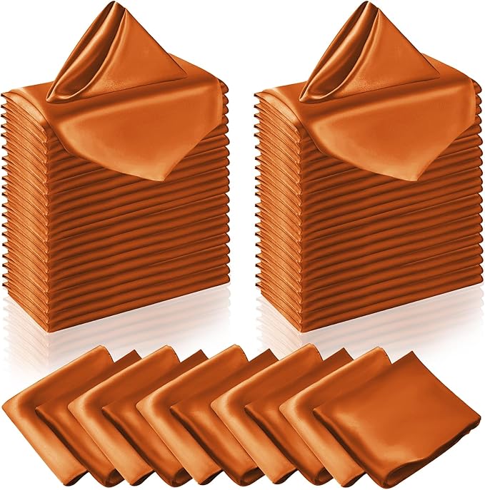 Manyshofu 60 Pieces Terracotta Satin Napkins - 20x20 Inches Cloth Napkins, Square Satin Fabric Napkins Set - Soft & Reusable Table Napkins for Wedding Dinner Party Lunch