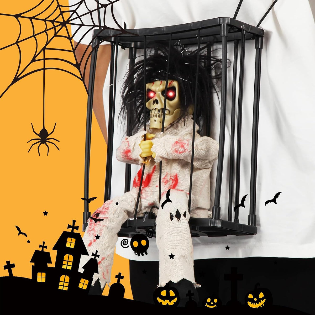 Animated Halloween Decorations, Skull Ghost Hanging Decoration Prop, Scary Sk...