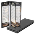 2 Pack 6 View Menu Holder Menu Covers 4.25" x 11" | Black Leather Menu Sleeves Book Style for Restaurant Coffee Bars Wine List