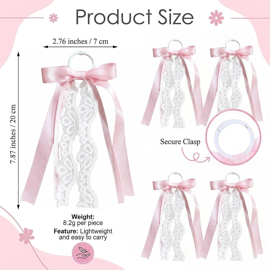 4 Pcs Pink Ribbon Boot Bows for Cowgirl Boots, Removable Lace Bow Clip Shoe Accessories for Women DIY Party Decor