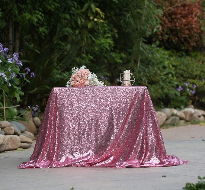 SquarePie Sequin Tablecloth 50 x 72 Inch Fuchsia Pink Sparkly Table Linen for Wedding Party