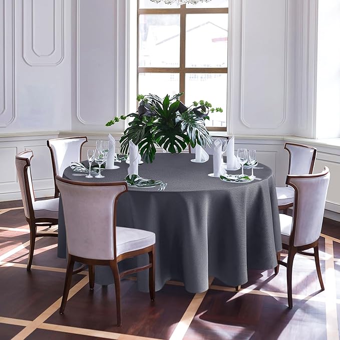 Biscaynebay Textured Fabric Round Tablecloths 90", Dark Grey Water Resistant Washable Table Cloths Circle Folding Table Covers Linen for Dining, Kitchen, Wedding, Parties, etc