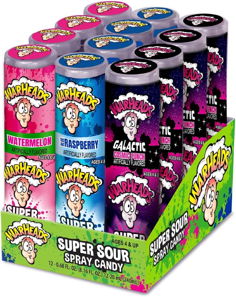 WARHEADS Super Sour Candy Spray Assorted Flavors 0.68 oz Bottles 12 Pack