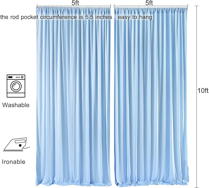 AK TRADING CO. 10 feet x 10 feet Polyester Backdrop Drapes Curtains Panels with Rod Pockets - Wedding Ceremony Party Home Window Decorations - Light Blue (DRAPE-5X10-LTBLUE)