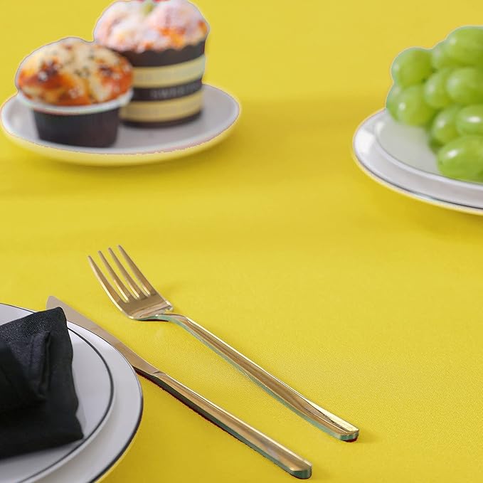 120 inch Round Tablecloth Washable Polyester Table Cloth Decorative Table Cover for Wedding Party Dining Banquet（120 inch,Yellow）