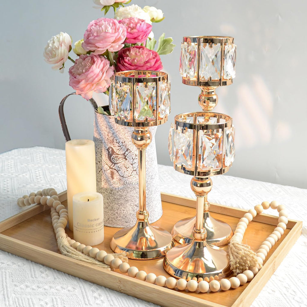 Set of 12 Gold Cup Crystal Tealight Candle Holders, Centerpieces for Table Wedding Centerpieces Crystal Decorative Tealight Candle Dining Table Candle Holder Decor for Party (3 Sizes)