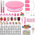 Cake Decorating Kit, 390 Pcs Baking Supplies (Pink) | Cake Turntable, Leveler, 55 Numbered Icing+Skirt Tips, 2 Spatulas, 3 Scrapers, 100 Pastry Bags,150 Cupcake Liners & More