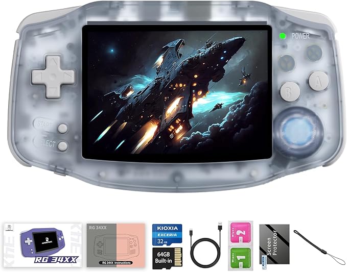 RG34XX Retro Handheld Game Consoles RG34XX Classic Retro Gaming Console 32+64G Card Preloaded Games 5000+ rg34xx Portable Gaming Console Linux 64-bit 3500mAh Battery WiFi Bluetooth HD and TV Output Glacier