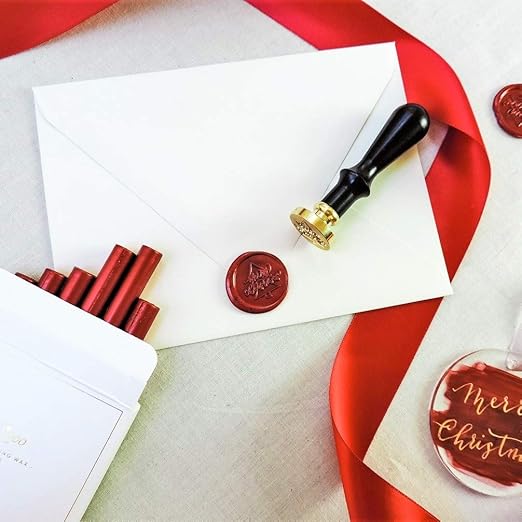 UNIQOOO Mailable Glue Gun Sealing Wax Sticks for Wax Seal Stamp - Metallic Burgundy Wine Red, For Birthday Cards, Wedding Invitations, Envelopes, Snail Mails, Wine Packages, Xmas Gift Ideas, Pack of 8