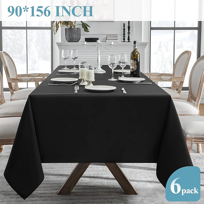 VidaFete Table Cloth 6 Pack 90 * 156inch Rectangle Tablecloth Polyester, Stain Wrinkle Resistant Polyester Dining Table Cover for Kitchen Dinning Party Wedding Rectangular Tabletop Decoration(Black)