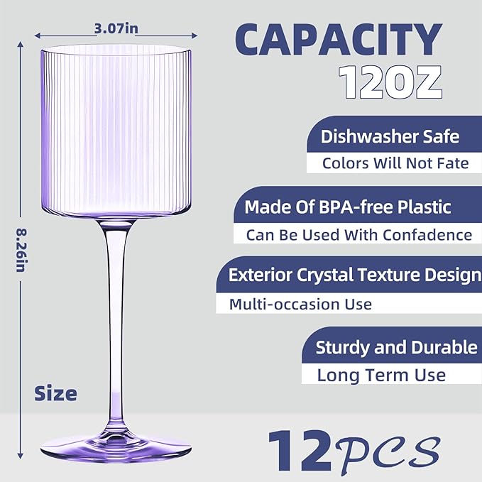Plastic Goblets Wine Glasses - 12Oz Acrylic Wine Glasses Origami Unbreakable Clear Plastic Cocktail Glasses Recyclable Shatterproof Reusable Wine Cups for Parties & Weddings (Purple)