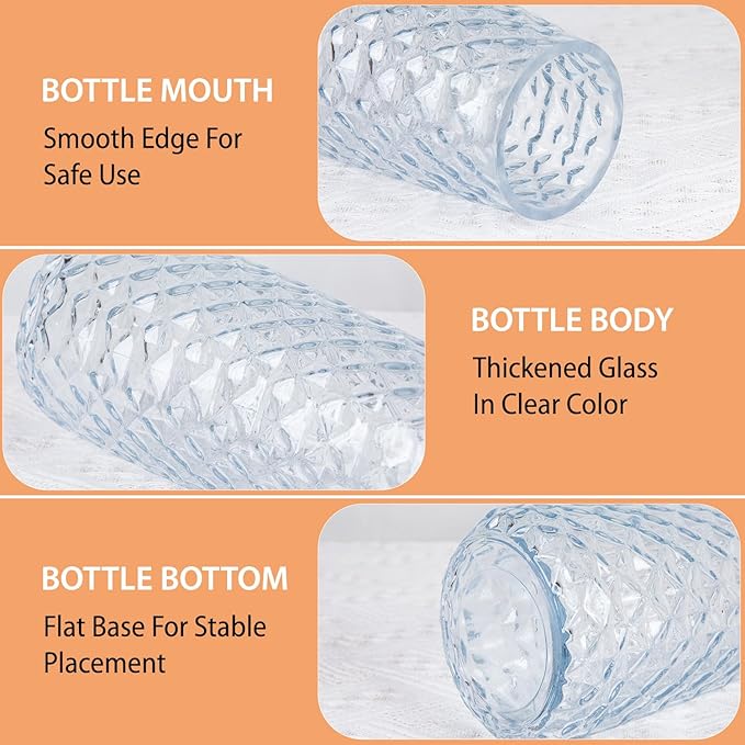 Crystal Vase for Flowers, 8.6" H Clear Round Glass Vase for Centerpieces, Modern Floral Planter Container for Parties,Wedding,Office,Home Decoration