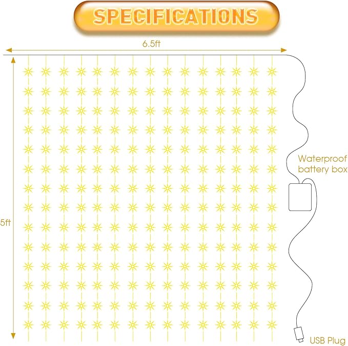 Curtain Window String Lights 6.5 x 5 Feet LED Copper Tapestry Backdrop Twinkle Fairy Lights Battery Operated 8 Modes Lights Remote Control USB Powered Light Above Bed for Wedding Party
