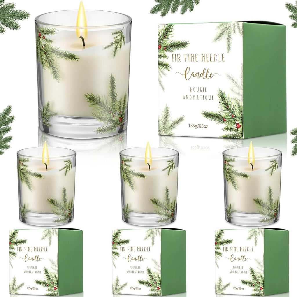 Nuanchu 4 Pack Fir Pine Needle Candle 6.5 oz Scented Candles Gifts with Fir Pine Needle Design Valentine's Day Home Decor for Women and Men