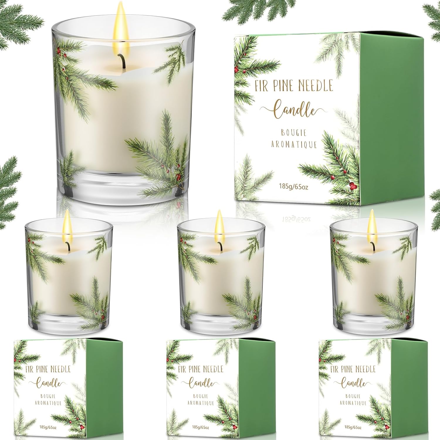 Nuanchu 4 Pack Fir Pine Needle Candle 6.5 oz Scented Candles Gifts with Fir Pine Needle Design Valentine's Day Home Decor for Women and Men
