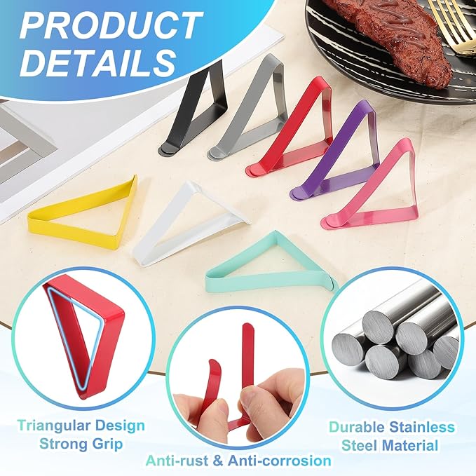 uxcell 8 Pack Tablecloth Clips, Stainless Steel Table Cloth Cover Clamps, 2.95" x 1.77" Windproof Holder Clips for Home Party Picnic Wedding Camping Dining Tables, Red