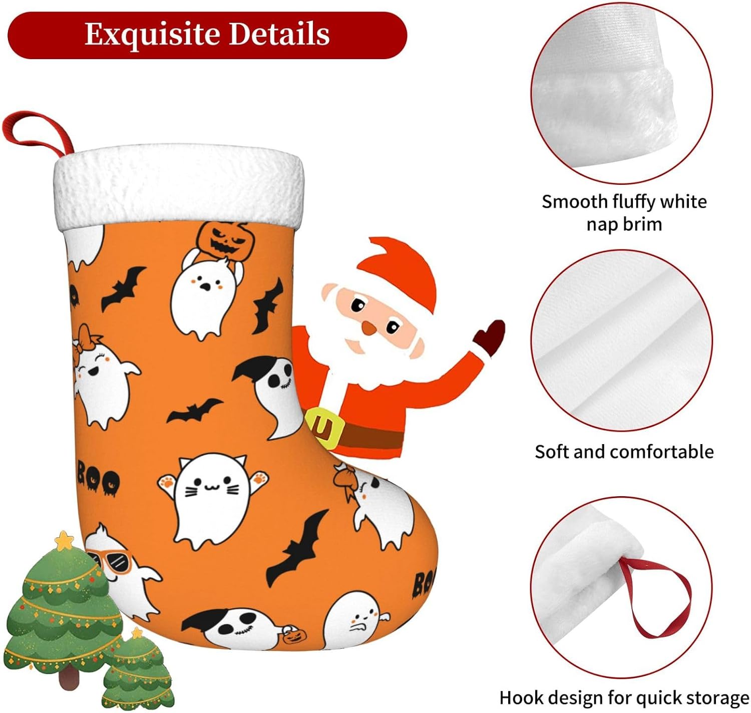 Halloween Ghost Christmas Stockings Hanging Decoration Stockings | 17.7 Inch Xmas Stockings for Fireplace Family Party Holiday Decor 1PCS