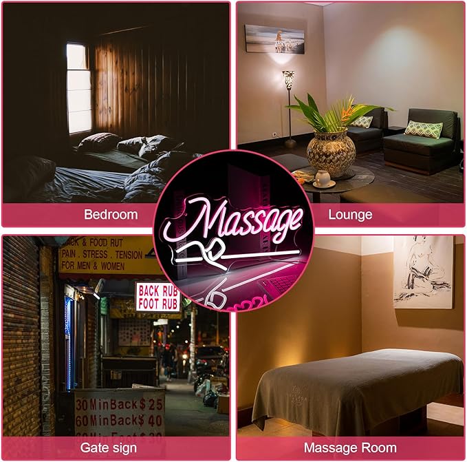 Massage Neon Sign For Wall Decor Led Light Up Sign Massage Parlors Foot Baths Beer Business Signage Spa Salon Beauty Room Wellness Center Room Decor Aesthetic Led Art Hanging Decorative