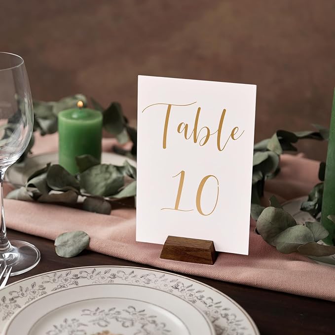 UNIQOOO 12 Pack Trapezoid Walnut Wood Stand |1.2mm Slot for Cardstock, Wedding Table Numbers Holders, Photo Holder, Photo Display Stand for Event Decor, Retail Shop, Cafe Restaurant Menu, Business Card, Name Tag