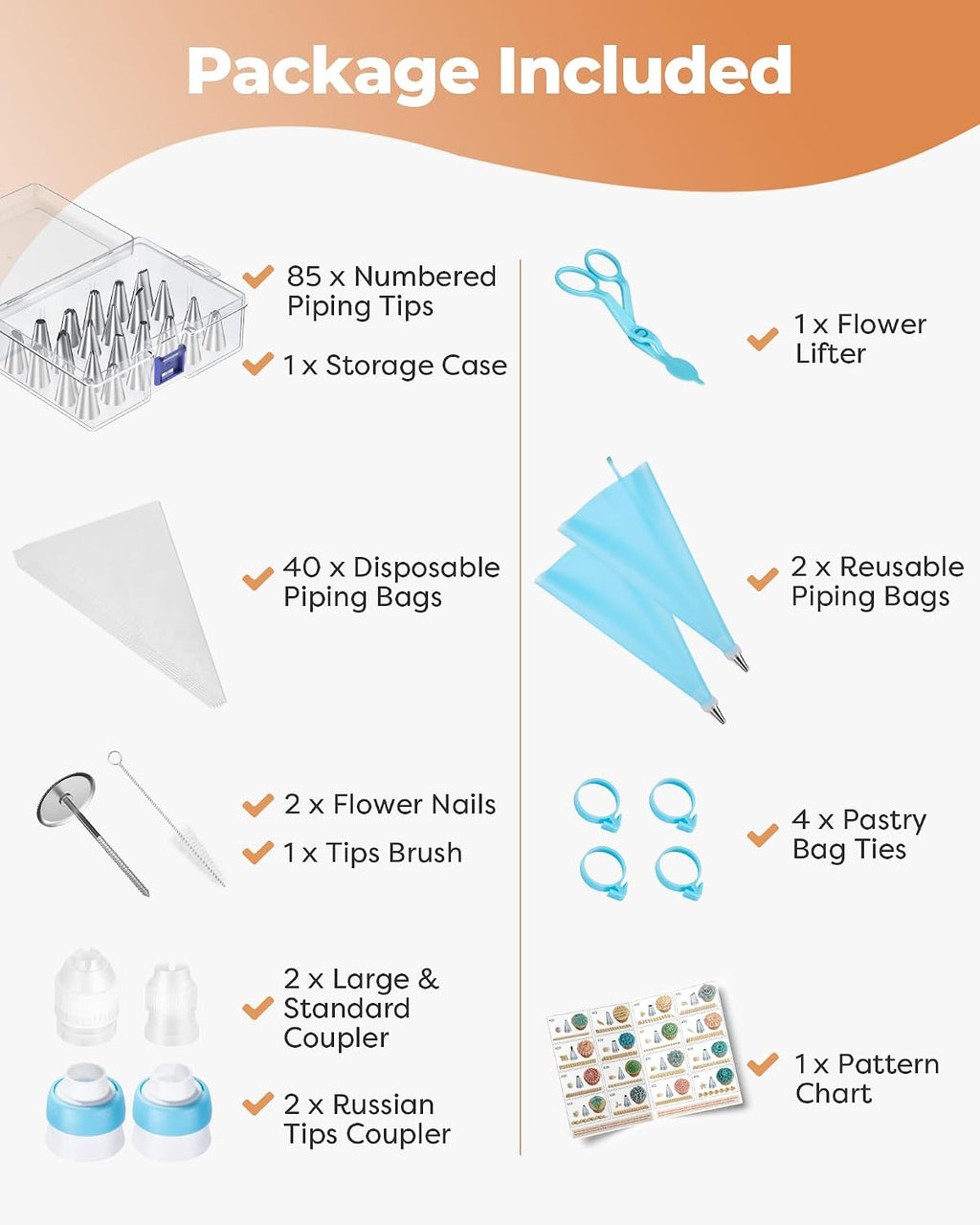 Kootek 140Pcs Icing Piping Bags and Tips Set, Frosting Piping Kit with 78 Numbered Icing Tips, 7 Russian Tip, 42 Pastry Bags 12 Inch, 5 Couplers, 4 Bag Ties for Cake Decorating, Cupcake, Baking