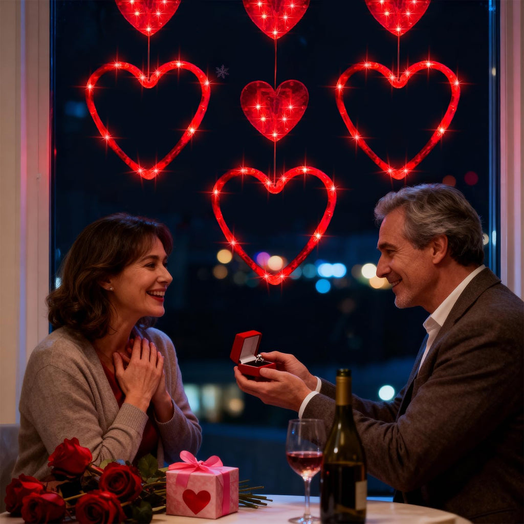 Artmag 3 Pcs Valentines Day Window Lights Decorations with Timer, Three Hearts Shaped Silhouette Battery Powered Hanging Led Lamp for Valentine's Day Lover Home Decor Red