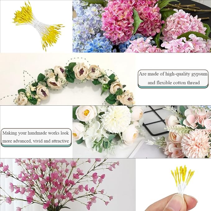 HAHIYO 1000Pcs 1mm Yellow Pearl Double Head Flower Pistil for Flower Making Scrapbook Decoration Mini Handmade Artificial Pistil Pearlized Floral Stamen Pollen