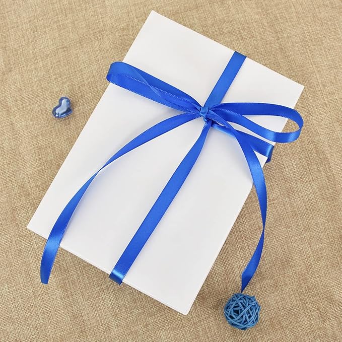 TONIFUL 3/8 Inch x 100yds Royal Blue Satin Ribbon Thin Solid Fabric Ribbons Roll for Gift Wrapping Invitation Floral Hair Balloons Craft Party Wedding Decoration Valentine's Day Bouquet